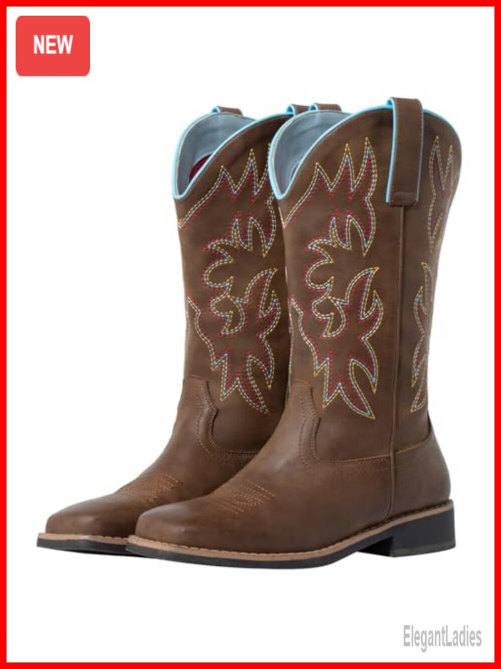Wide Calf Cowgirl Boots Faux Leather Square Toe Comfort Western Boots
